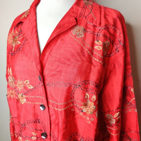 Chico's Design Silk Floral Embroidered Shirt Button Up - Picture 6 of 11